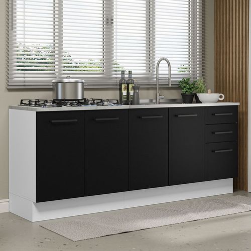 Kit com 2 Balcões de Cozinha Madesa Agata 3 Gavetas 4 Portas (Sem Tampo e Pia) Branco/Preto