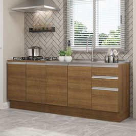 Kit com 2 Balcões de Cozinha Madesa Glamy 4 Portas 3 Gavetas (Sem Tampo e Pia) Rustic Rustic