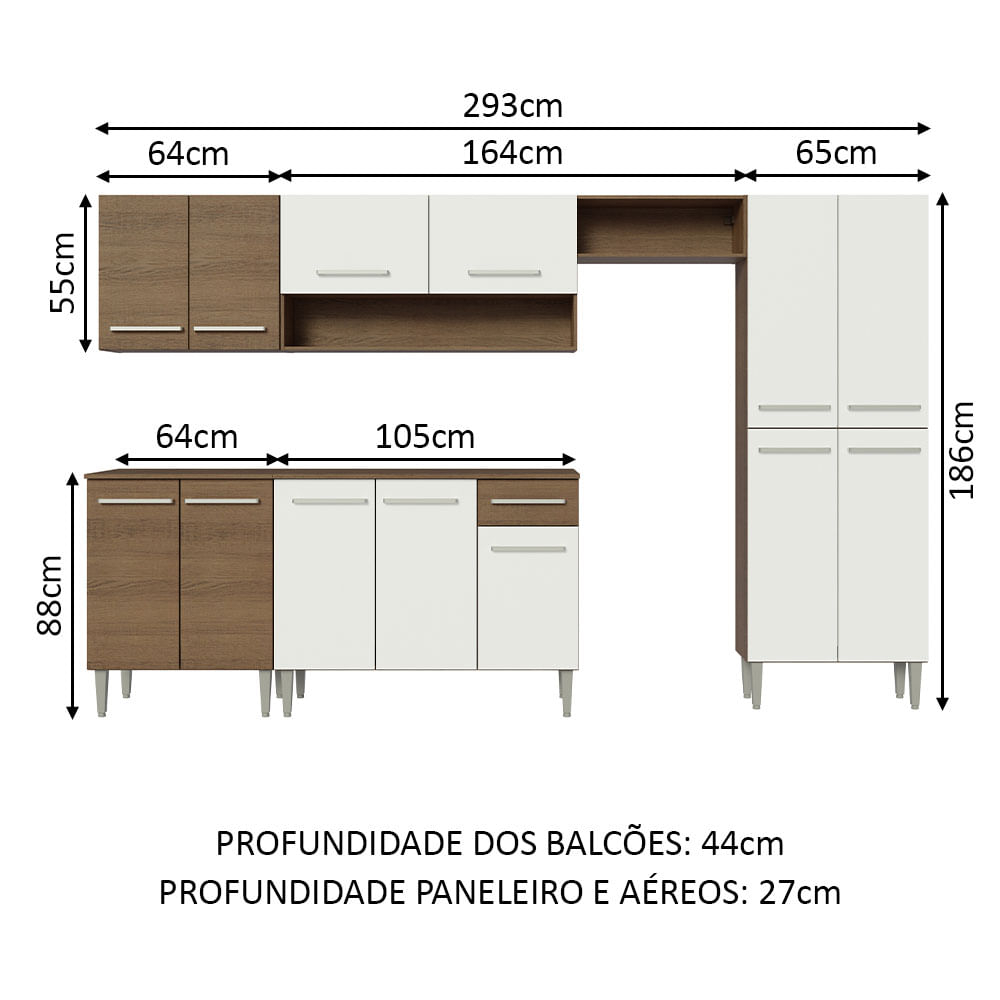 Armário de Cozinha Completa Madesa Emilly 293001 com Balcão e Paneleiro -  Rustic