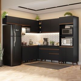 Armário de Cozinha Completa de Canto 472cm Preto Reims Madesa 01