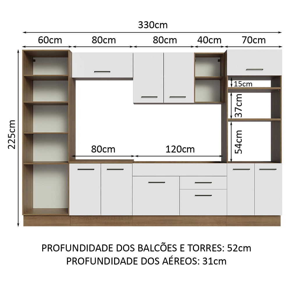 Armário de Cozinha Completa 330cm Branco/Cinza Agata Madesa 02