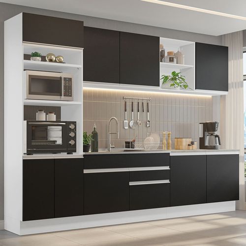 Armário de Cozinha Completa 310cm Branco/Preto Glamy Madesa 02