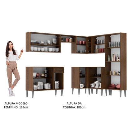 Armário de Cozinha Completa de Canto 417cm Rustic/Cinza Emilly Ice