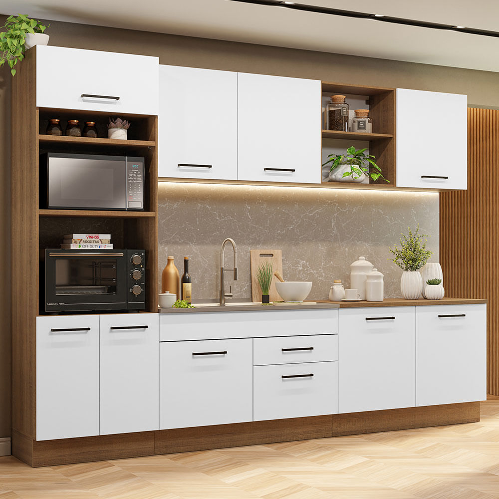 Compre online Armário de Cozinha Branco Reims com 310cm - Madesa Móveis
