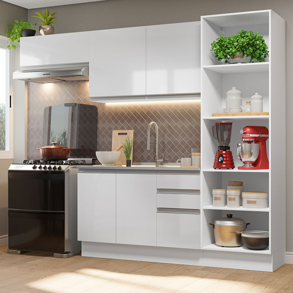 Armário de Cozinha Compacta 100% MDF 190 cm Frentes Branco Brilho Smart  Madesa 01