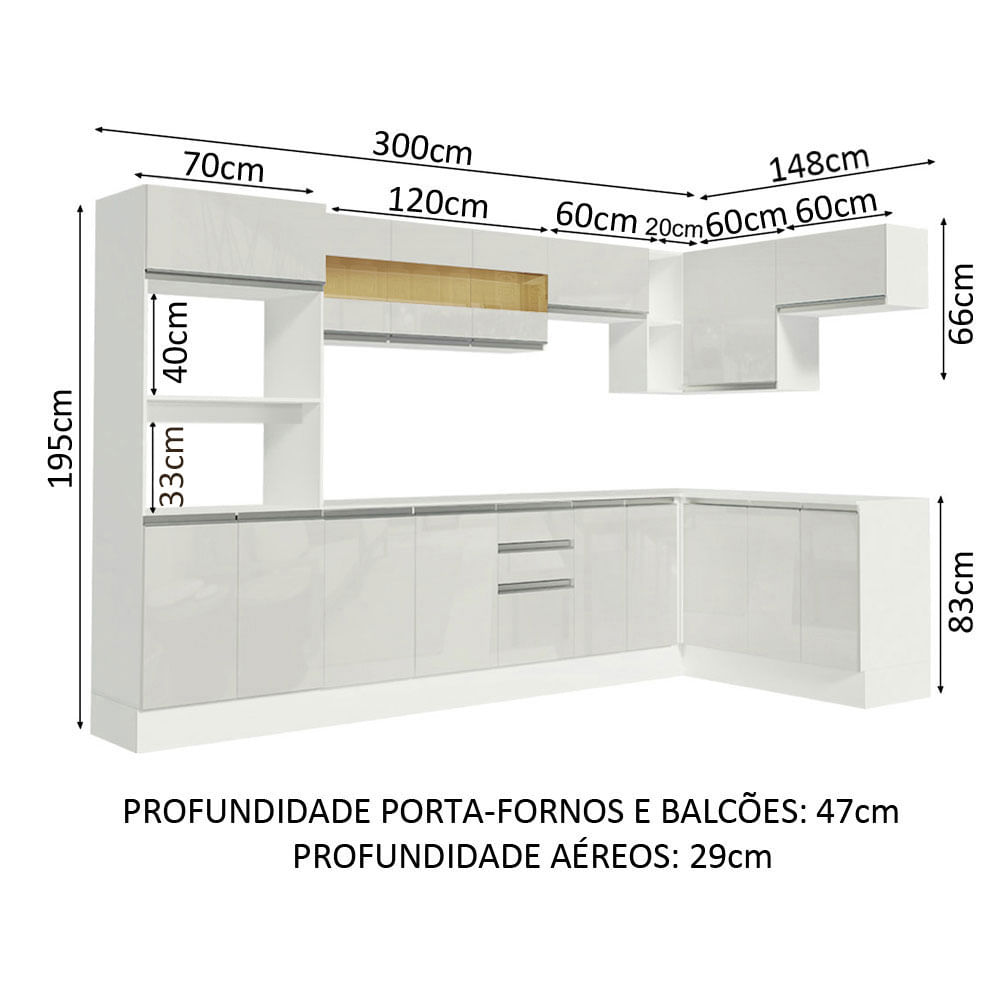 Armário de Cozinha Completa de Canto 100% MDF 448 cm Frentes