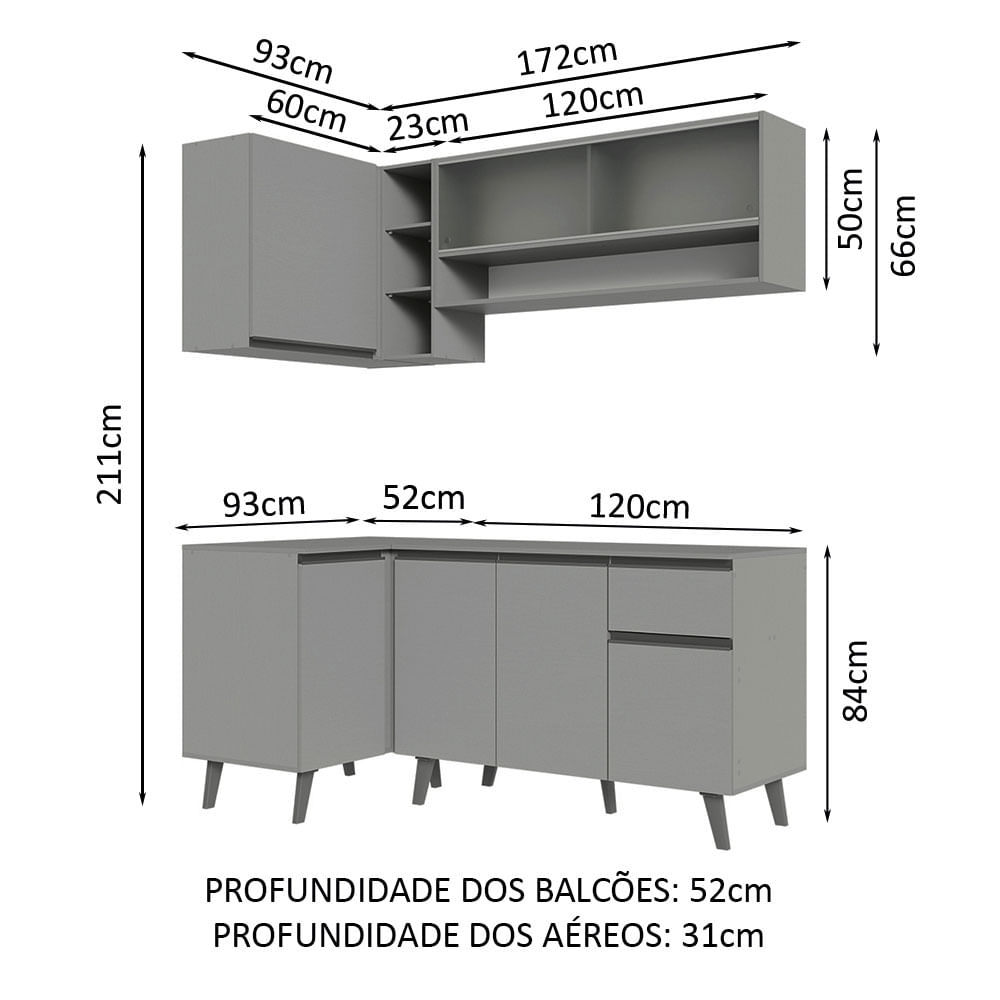 Armário de Cozinha Completa de Canto 265cm Cinza Nice Madesa 02 ...