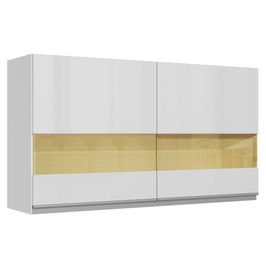Armário Aéreo Madesa Acordes 100% MDF 120 cm 2 Portas Vidro Reflex Branco Brilho