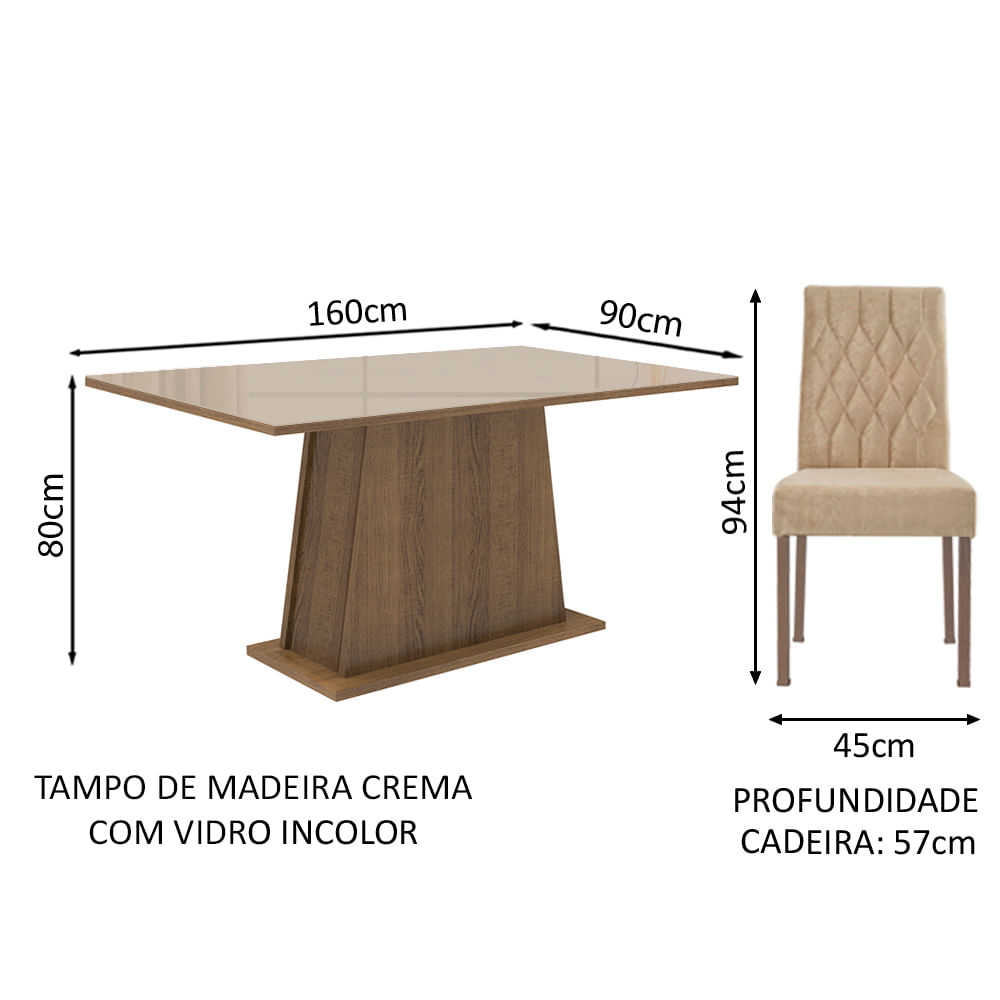 Conjunto Sala de Jantar Mesa Tampo de Vidro 4 Cadeiras  Rustic/Crema/Imperial Anaju Madesa - Madesa Móveis