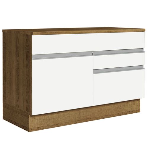 Balcão Gabinete 120 x 60 cm 1 Porta 2 Gavetas Rustic/Branco (Com Tampo) Glamy Madesa