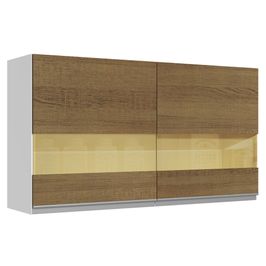 Armário Aéreo Madesa Acordes 100% MDF 120 cm 2 Portas Vidro Reflex Branco/Rustic
