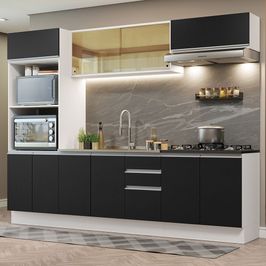 Armário de Cozinha Completa 100% MDF 270cm Branco/Preto Acordes Madesa 07