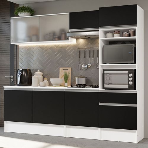 Armário de Cozinha Completa 240cm Branco/Preto Topazio Madesa 05