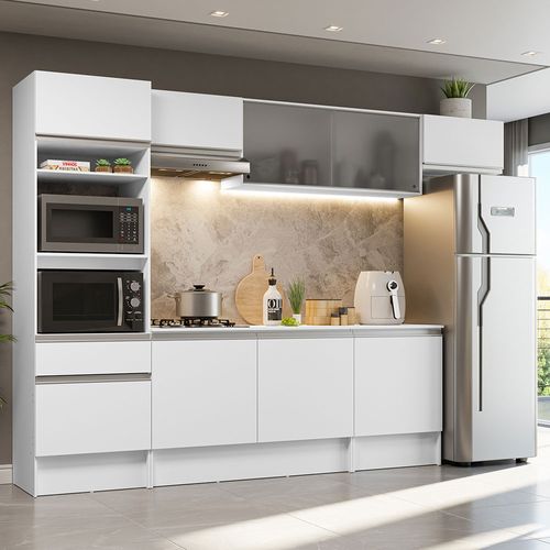 Armário de Cozinha Completa 300cm Branco Topazio Madesa 01