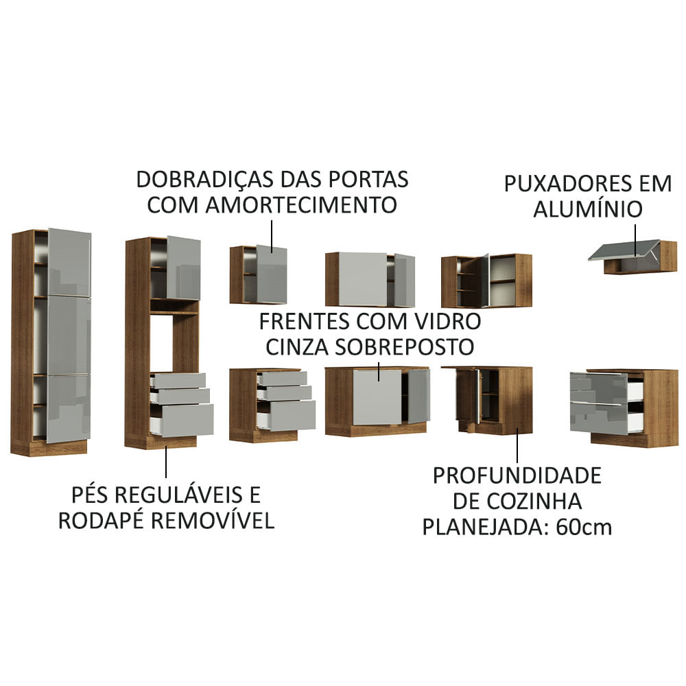 Cozinha Completa Madesa Lux de Canto com Armário e Balcão - Rustic/Cinza