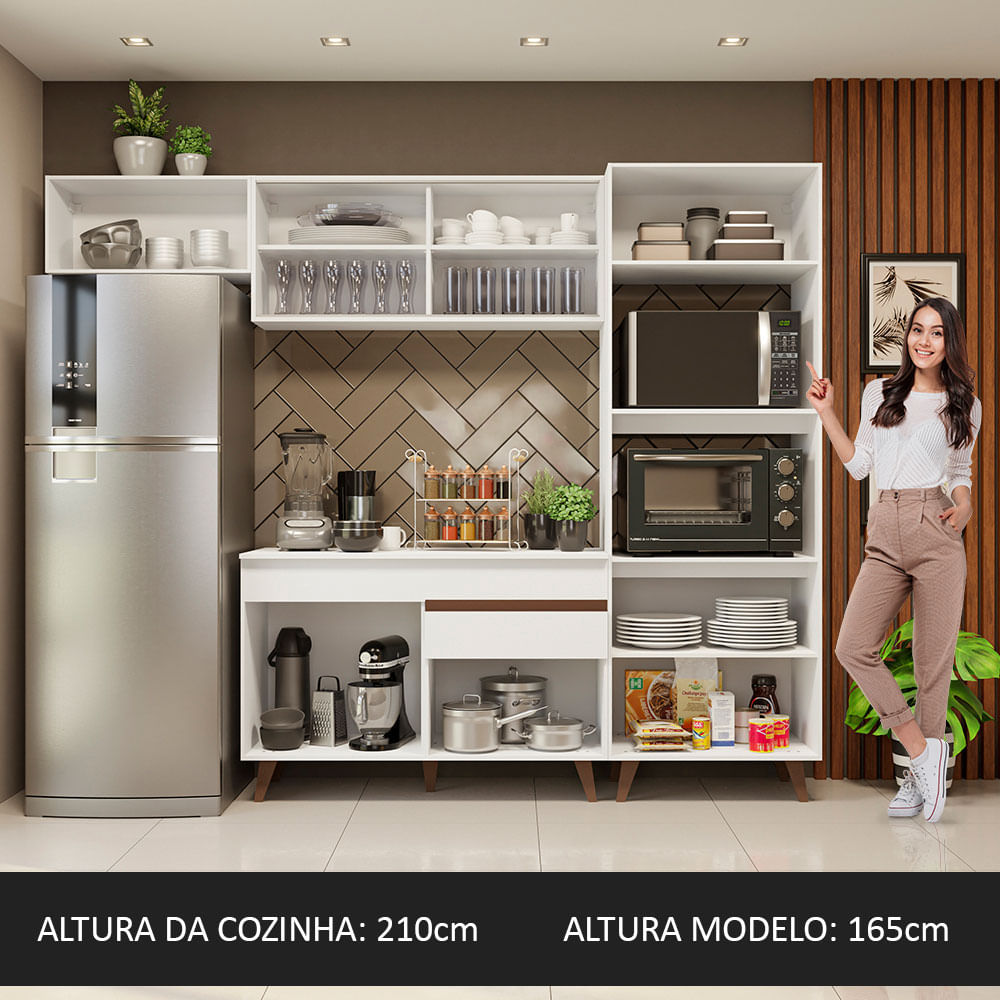 Armário de Cozinha Completa 260cm Preto/Rustic Reims Madesa 01 - Madesa  Móveis