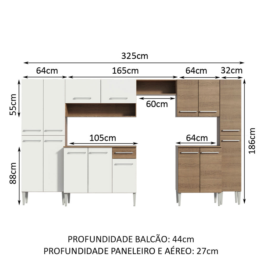 Armário de Cozinha Completa 325cm Preto/Rustic Emilly Joy Madesa