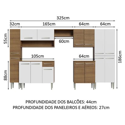 Armário de Cozinha Completa 325cm Rustic/Branco Emilly Madesa 02