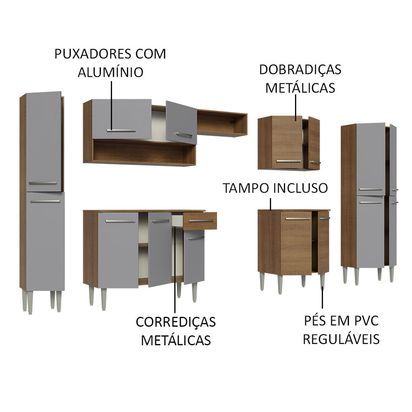 imimi★ページ Armário de Cozinha Completa 325cm Rustic/Cinza Emilly Madesa 02