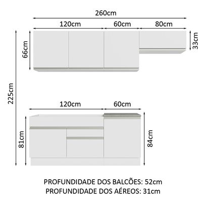 Armário de Cozinha Completa 260cm Branco Glamy Madesa 03 - Madesa