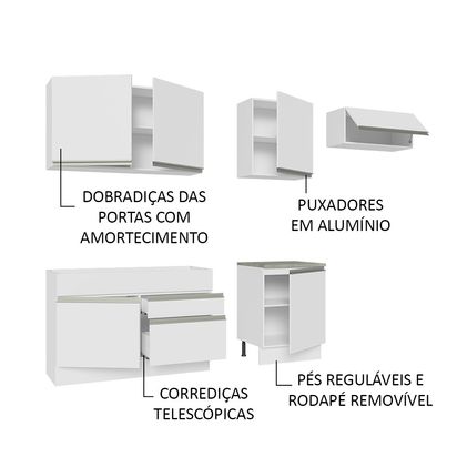 Armário de Cozinha Completa 260cm Branco Glamy Madesa 03 - Madesa