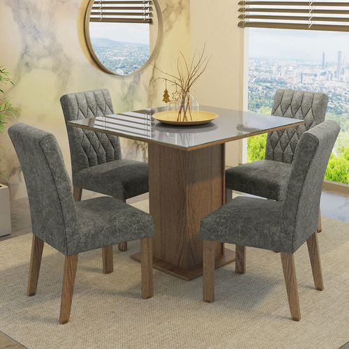 Conjunto Sala De Jantar Mesa Wood Retangular Branco 120cm Com 4 Cadeiras  Classic Cinza - Móveis Gruber