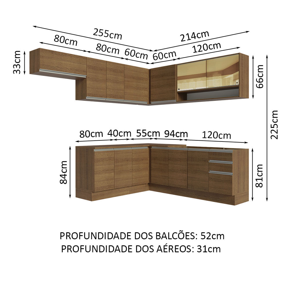 Armário de Cozinha Completa de Canto 469cm Rustic Glamy Madesa 01 ...