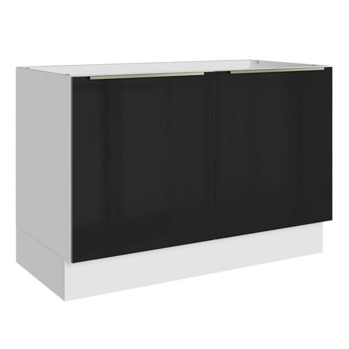 Balcão Gabinete de Pia Madesa Lux 120 cm 2 Portas (Sem Tampo) Branco/Preto