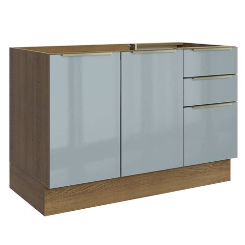 Balcão Gabinete de Pia Madesa Lux 120 cm 2 Portas 3 Gavetas (Sem Tampo) Rustic/Cinza