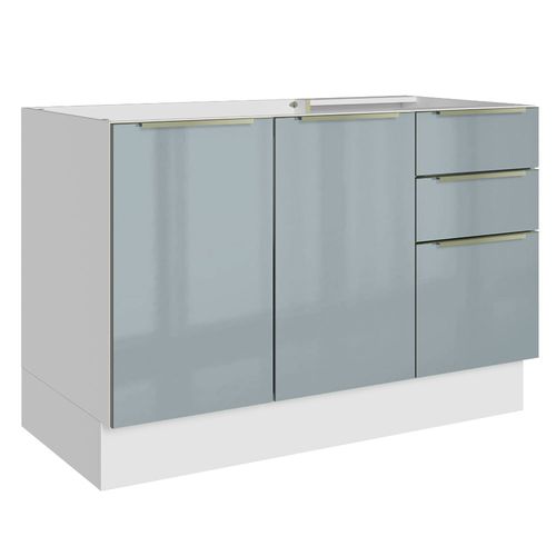 Balcão Gabinete de Pia Madesa Lux 120 cm 2 Portas 3 Gavetas (Sem Tampo) Branco/Cinza