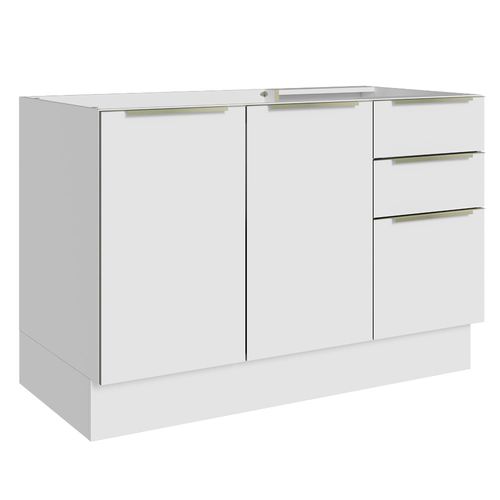 Balcão Gabinete de Pia Madesa Lux 120 cm 2 Portas 3 Gavetas (Sem Tampo) Branco/Branco Veludo