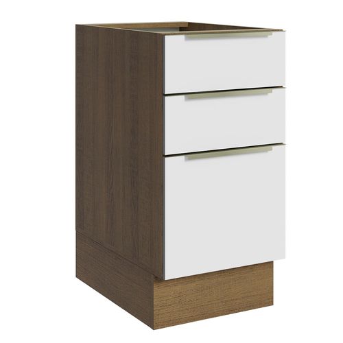 Balcão Madesa Lux 40 cm 3 Gavetas (Sem Tampo) Rustic/Branco Veludo