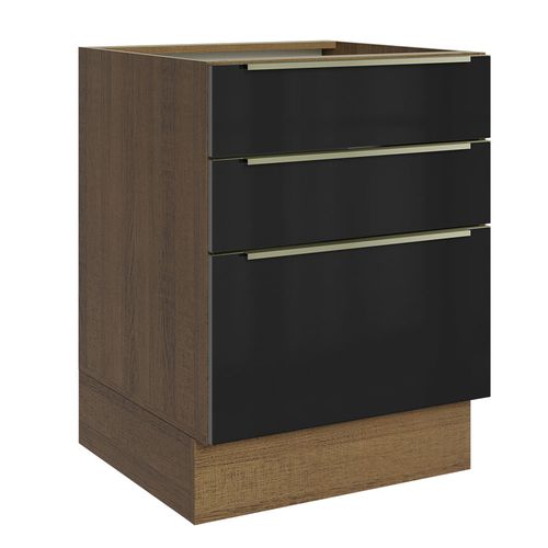 Balcão Madesa Lux 60 cm 3 Gavetas (Sem Tampo) Rustic/Preto