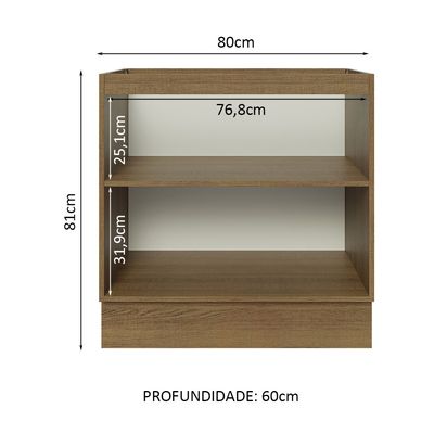 Balcão Madesa Lux 80 cm 2 Portas (Sem Tampo) Rustic/Branco Veludo
