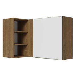 Armário Aéreo de Canto com Adega Acoplada Madesa Lux 1 Porta Rustic/Branco Veludo