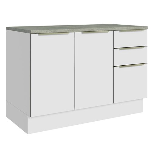 Balcão de Pia 120 cm 2 Portas 3 Gavetas Branco/Branco Veludo Lux Madesa
