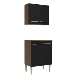 Kit com Armário Aéreo e Balcão 64cm Rustic/Preto Emilly Madesa