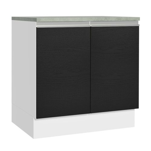 Balcão Madesa Glamy 80 cm 2 Portas Branco/Preto
