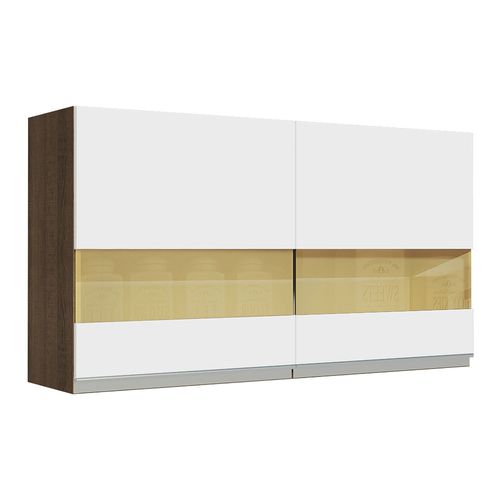 Armário Aéreo Madesa Glamy 120 cm 2 Portas com Vidro Rustic/Branco