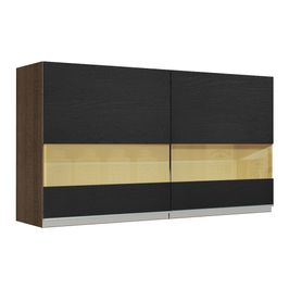 Armário Aéreo Madesa Glamy 120 cm 2 Portas com Vidro Rustic/Preto