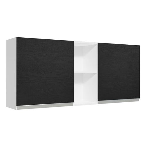 Armário Aéreo Madesa Glamy 150 cm 2 Portas e 2 Nichos Branco/Preto