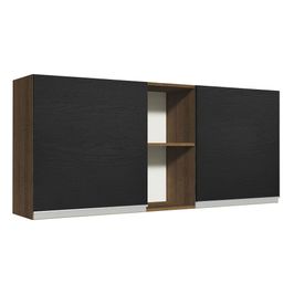 Armário Aéreo Madesa Glamy 150 cm 2 Portas e 2 Nichos Rustic/Preto