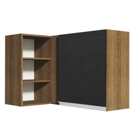 Armário Aéreo de Canto Madesa Glamy 1 Porta para linha de 60 cm de profundidade Rustic/Preto