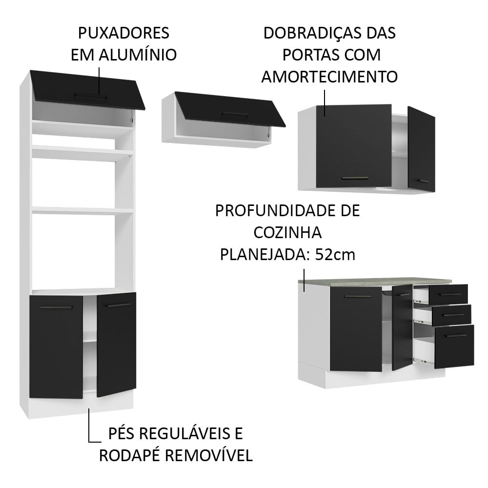 Armário de Cozinha Completa 270cm Branco Preto Agata Madesa 03 - Madesa  Móveis