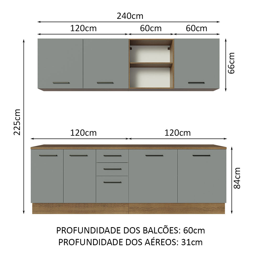 Armário de Cozinha Completa 240cm Rustic Lazio Madesa 02