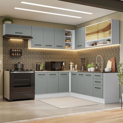 Armário de Cozinha Completa de Canto 486cm Branco/Cinza 60cm de