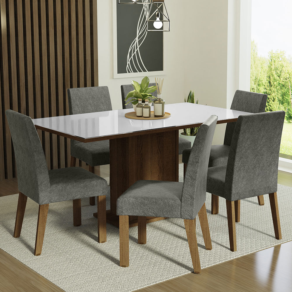 Conjunto Mesa de Jantar com 06 Cadeiras com Encosto em Tela Veronica e Mesa  San Marino Retangular 1.60 x 0.90 Seiva