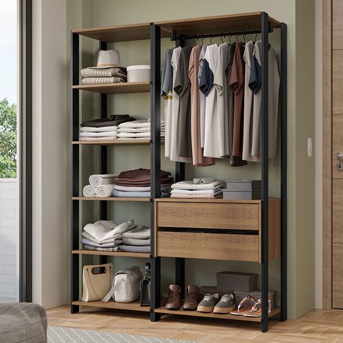 Guarda-Roupa Closet Modulado Valencia 2 Gavetas 129cm Rustic/Preto Madesa