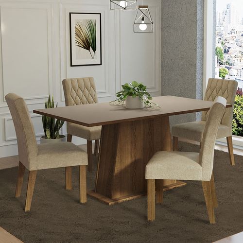 Conjunto Sala de Jantar Mesa Tampo de Madeira 4 Cadeiras Rustic/Crema/Imperial Ashley Madesa