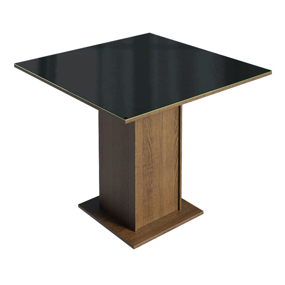 Mesa de Jantar Madesa Quadrada Tampo de Vidro 5363 Rustic/Preto